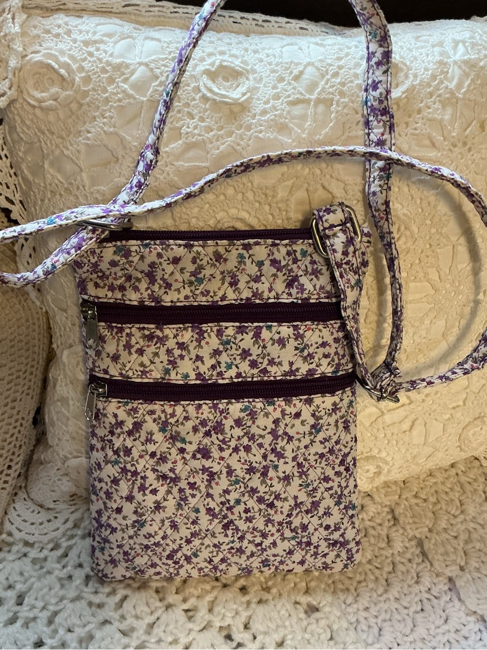 Purple Floral Crossbody Bag - Lightweight Women's Shoulder Bag